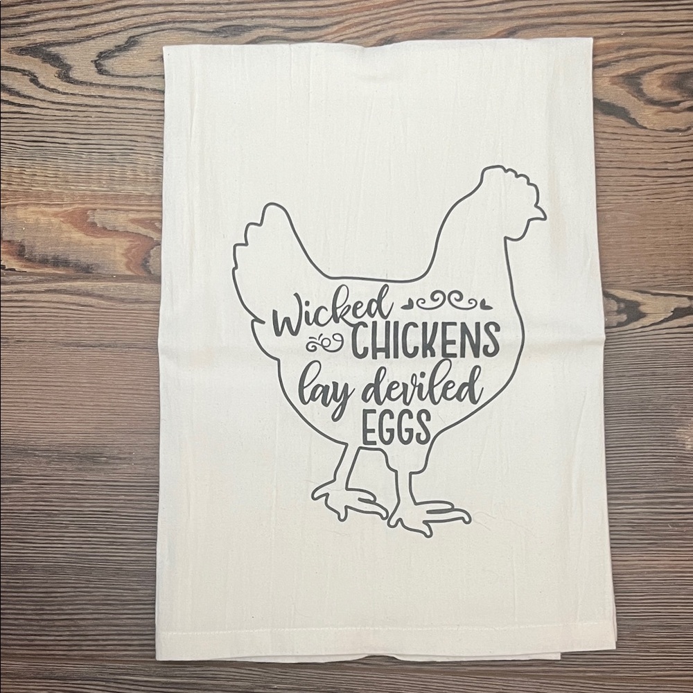 White Kitchen Towel with Chicken Design